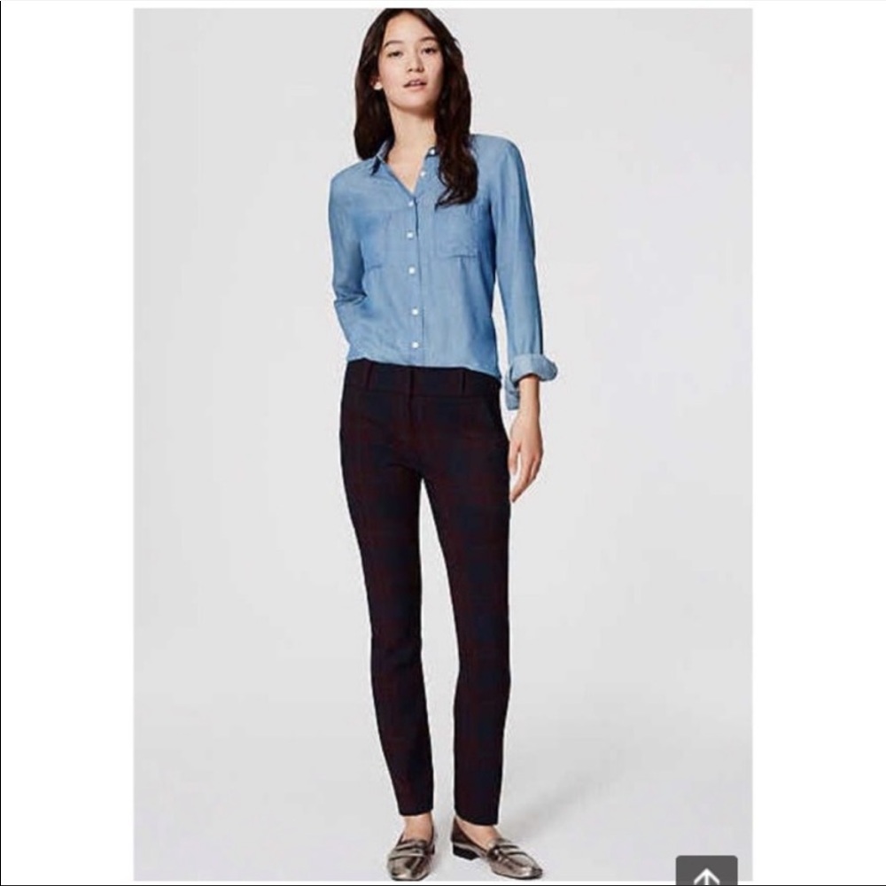 Large Navy Plaid Pants LOFT
